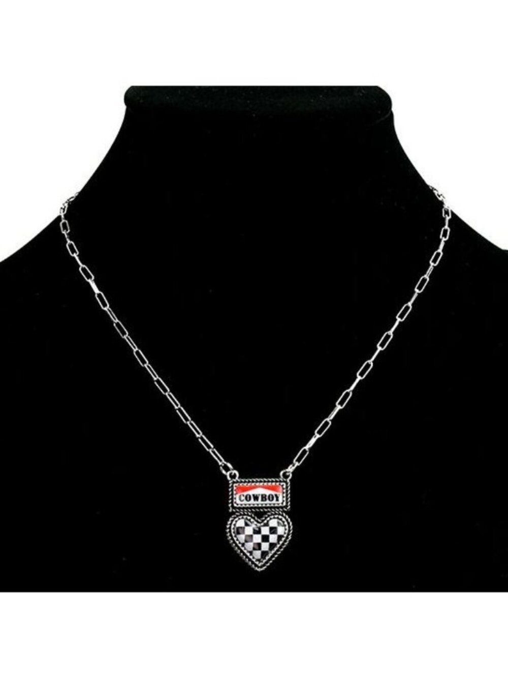 Tipi Western Cowboy Checker Heart Pendant Necklace - SN0516MUL